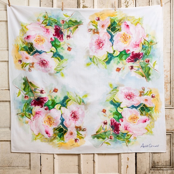 SOLD! April Cornell Tablecloth Peony Watercolor - Picture 4 of 4